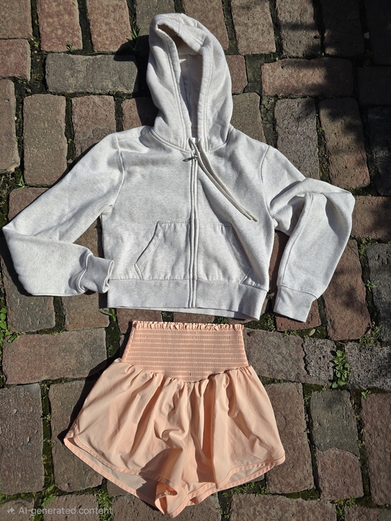 Offline Other - Offline High Waisted Peach Athletic Shorts And Cropped BP Zip Up Set Athletic